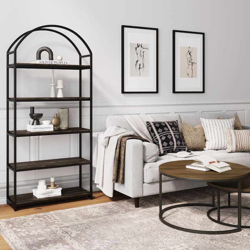 Nathan James Haven 5-Shelf Etagere Bookshelf with Arch Top