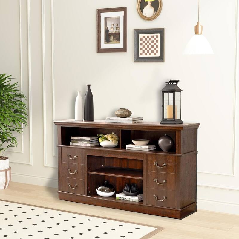 Roomfitters Traditional TV Media Stand, Farmhouse Rustic Entertainment Console, Up to 65" TV, Open and Closed Storage Space