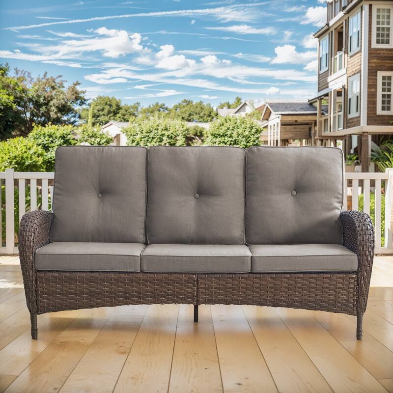Gymojoy 3-Seat Outdoor Wicker Sofa with Professional Outdoor Cushions