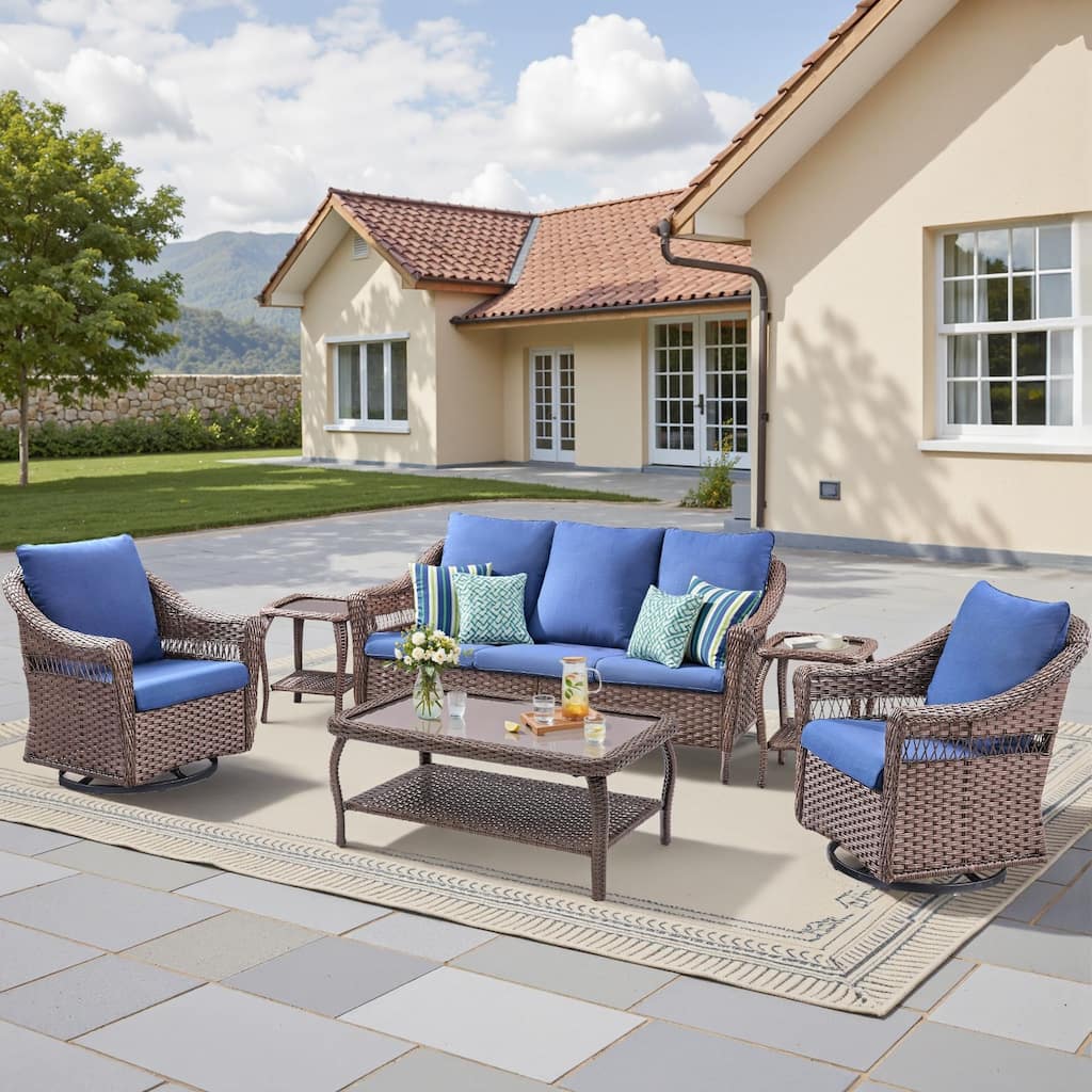 Pocassy 6 Pieces Sofa Swivel Chair with Coffee Table