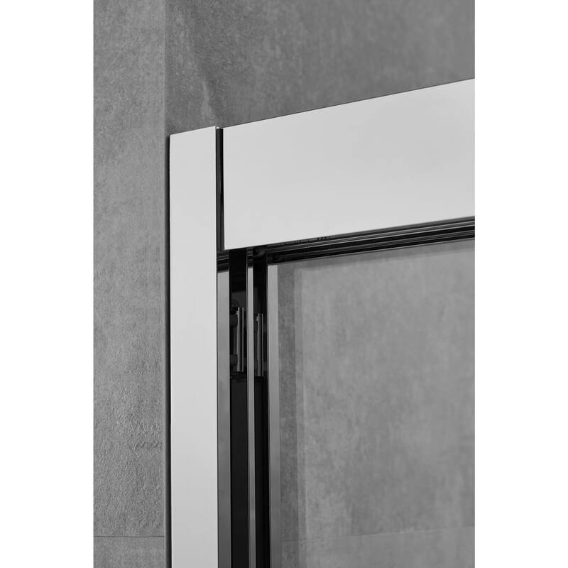 Frederick 47 in. W x 76 in. H Sliding Semi-Frameless Shower Door in Brushed Nickel with Clear Glass - 48 x 76 - 48 x 76