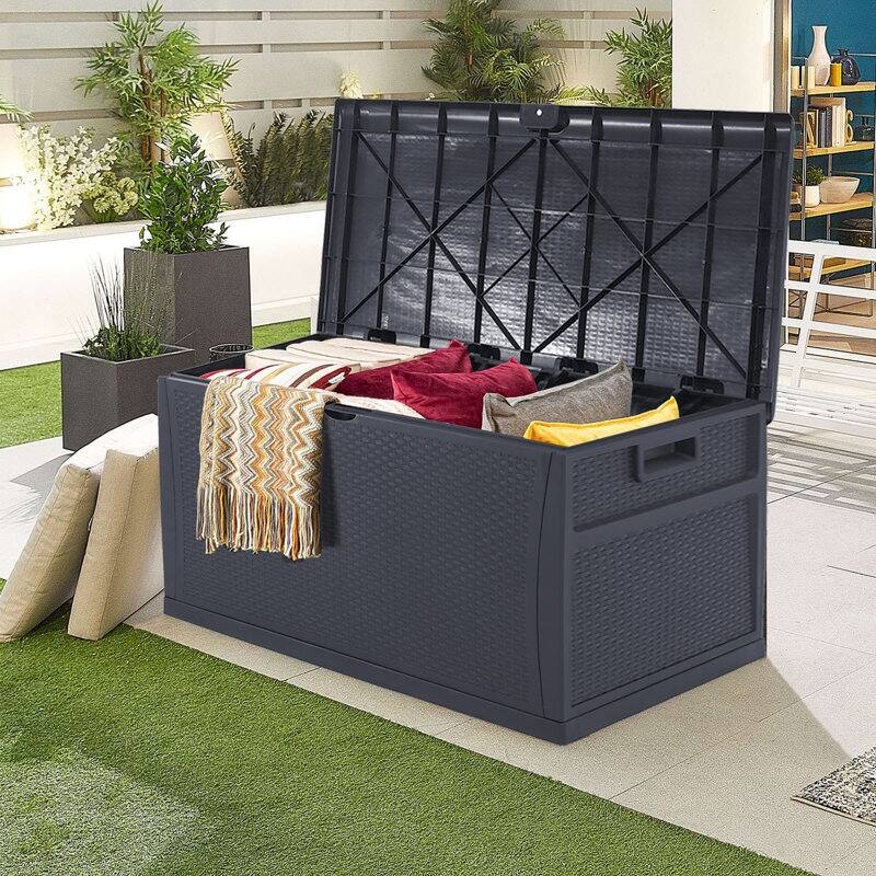 SUNCROWN 120 Gallon Deck Box Outdoor Resin Wicker Storage Container