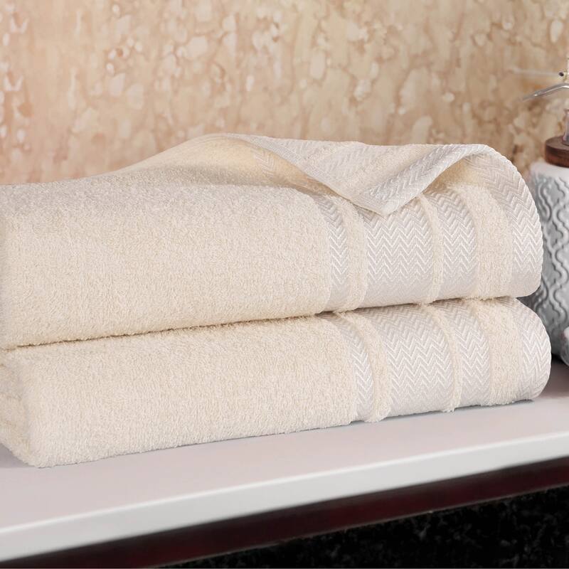 Superior Hays Cotton Absorbent Medium Weight Bath Towels, Set of 2 - Ivory