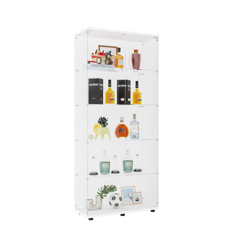 Glass Display Cabinet with Doors & Locks, Acrylic Shelves, Floor Standing Storage Showcase for Home or Office