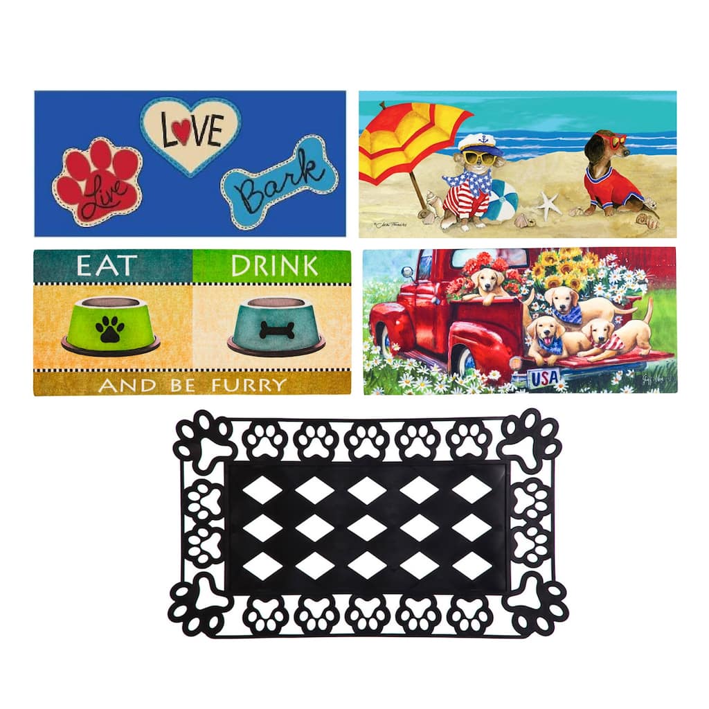 Sassafras Dog Lovers Set of 4 Mats with Mat Frame