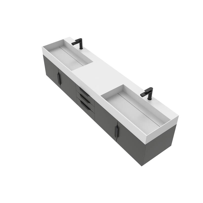 Amazon 84" Wall Mounted Double Bathroom Vanity Set w/ White Top