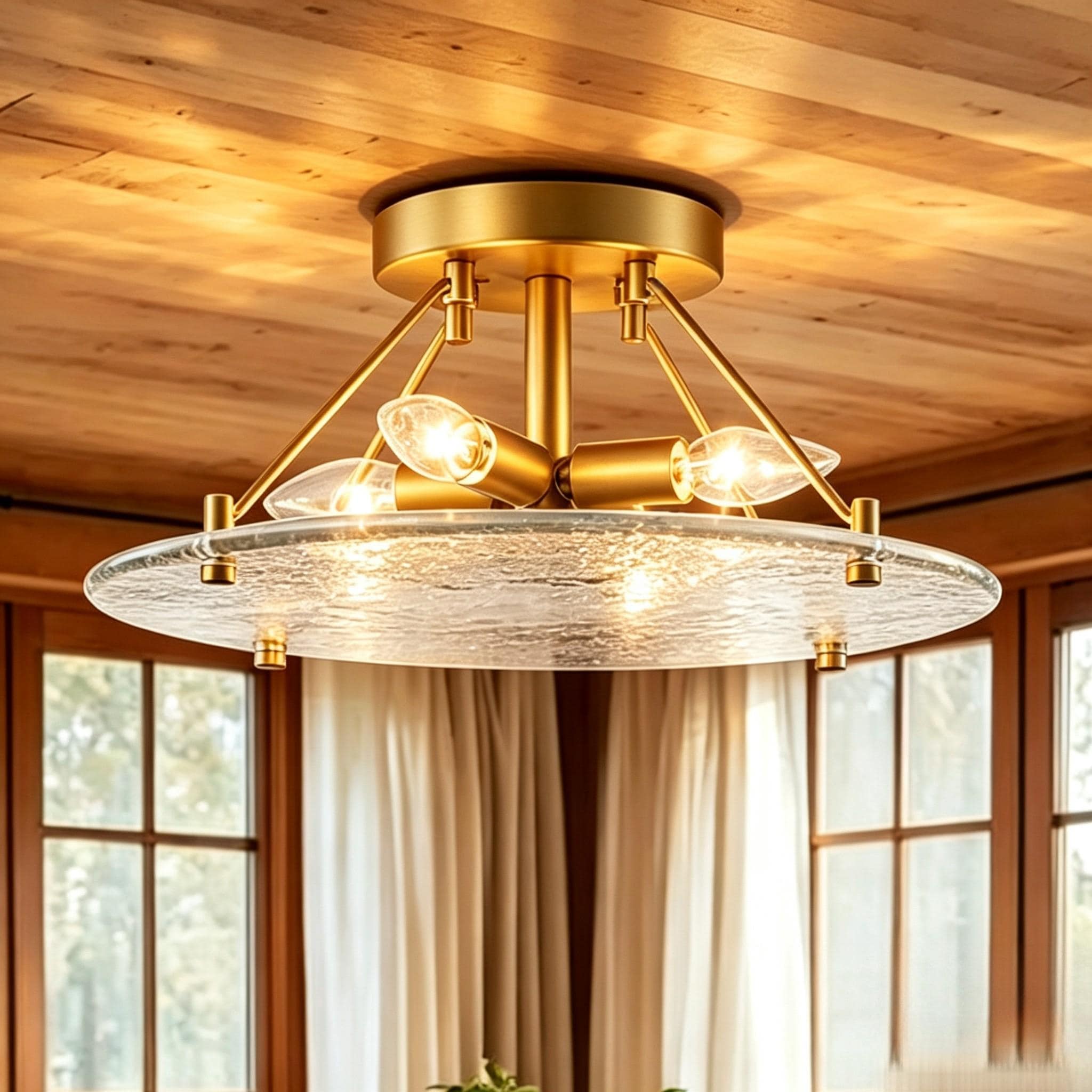 Rennnsan 4-Light Modern Transitional Brass Semi-Flush Mount Ceiling Light Dining Room - 4 Light