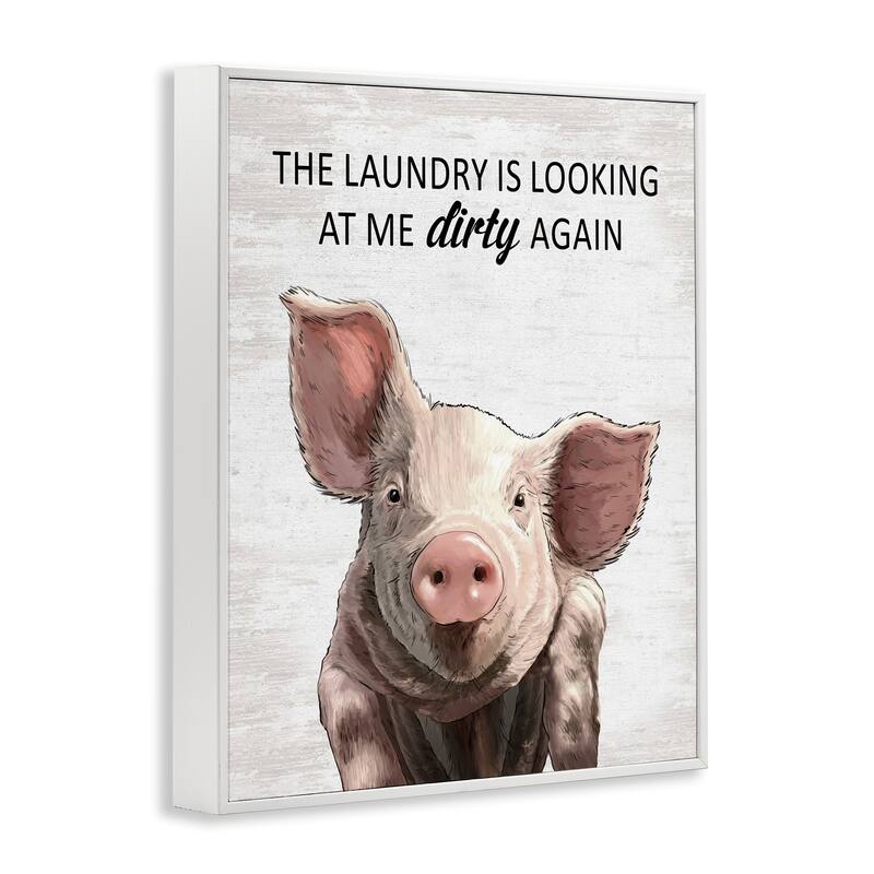 Stupell Funny Dirty Laundry Pig Framed Giclee Art Design By Lettered and Lined