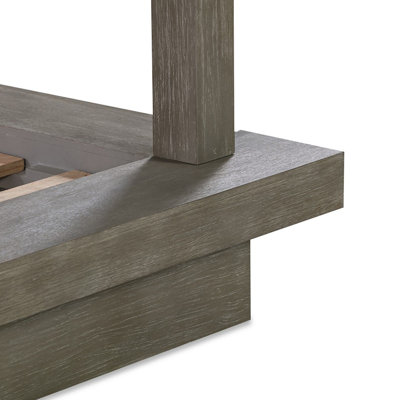 Nels King Platform Canopy Bed, Low Profile, Mitered Edges, Mineral Gray