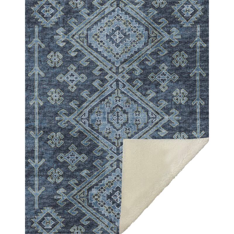 Premium Machine Washable ASB73 Boho Moroccan Sherpa Throw Blanket