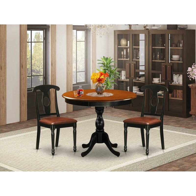 3-Piece Black and Cherry Finish Solid Wood Top - Dining Room Set - Seats-4