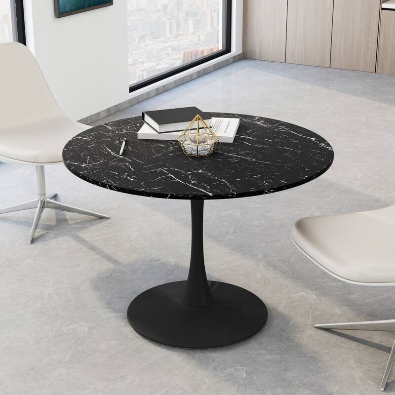 Modern Round Dining Table with Printed Black Marble Table Top,Metal