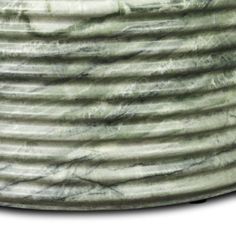 Riba Ribbed Concrete Drum Side Table with Marble Finish