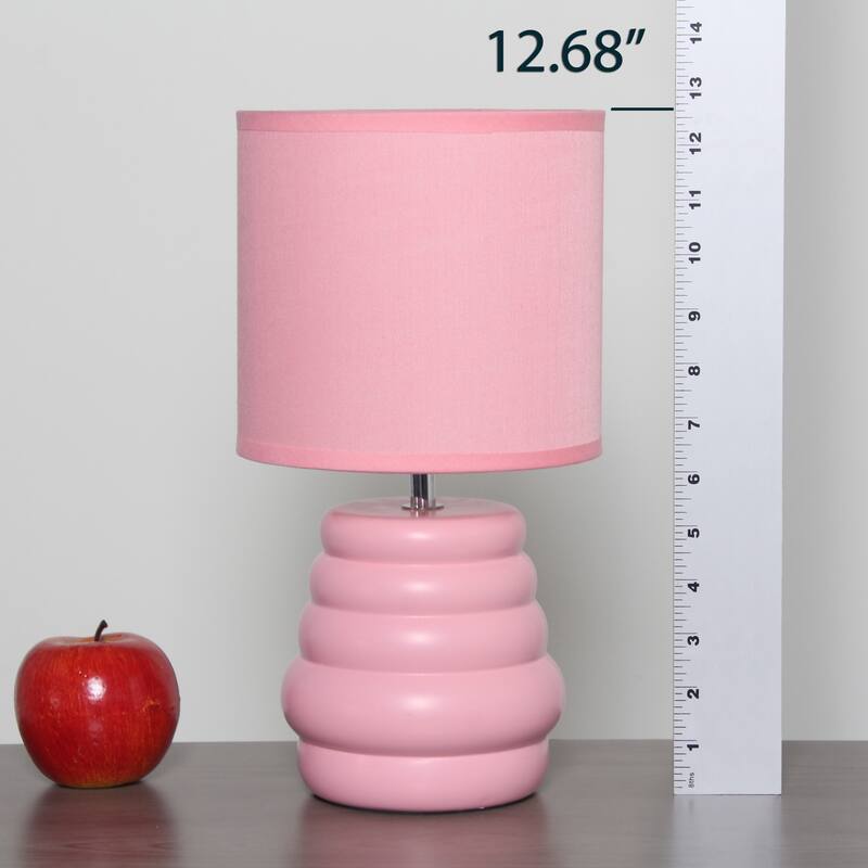 Ribbed Ceramic Table Lamp with Drum Shade - 12.75" - Pink