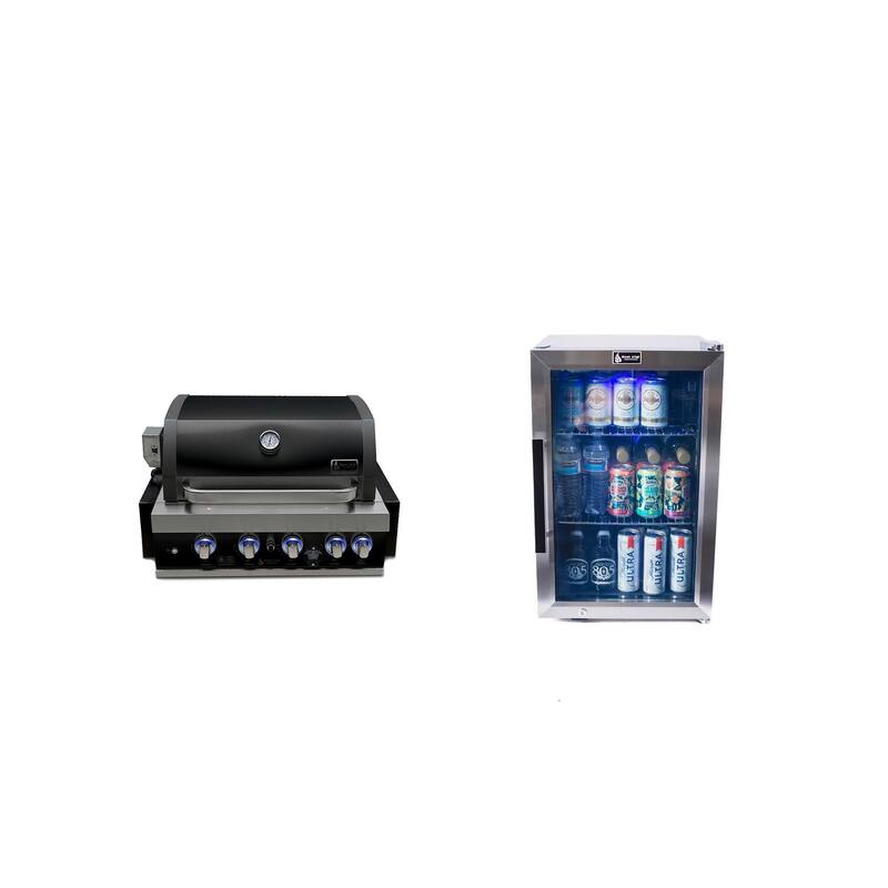 Mont Alpi MABi400-BSS-COMBO 4-Burner Black Stainless Steel Built-in Grill with Outdoor Compact Refrigerator & Accessories - N/A - Black