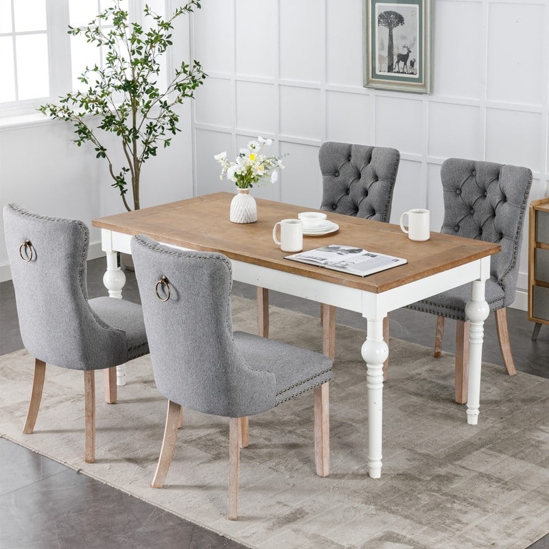 Modern/Contemporary Linen Dining Chair with Solid Wood Legs（Set of 2）