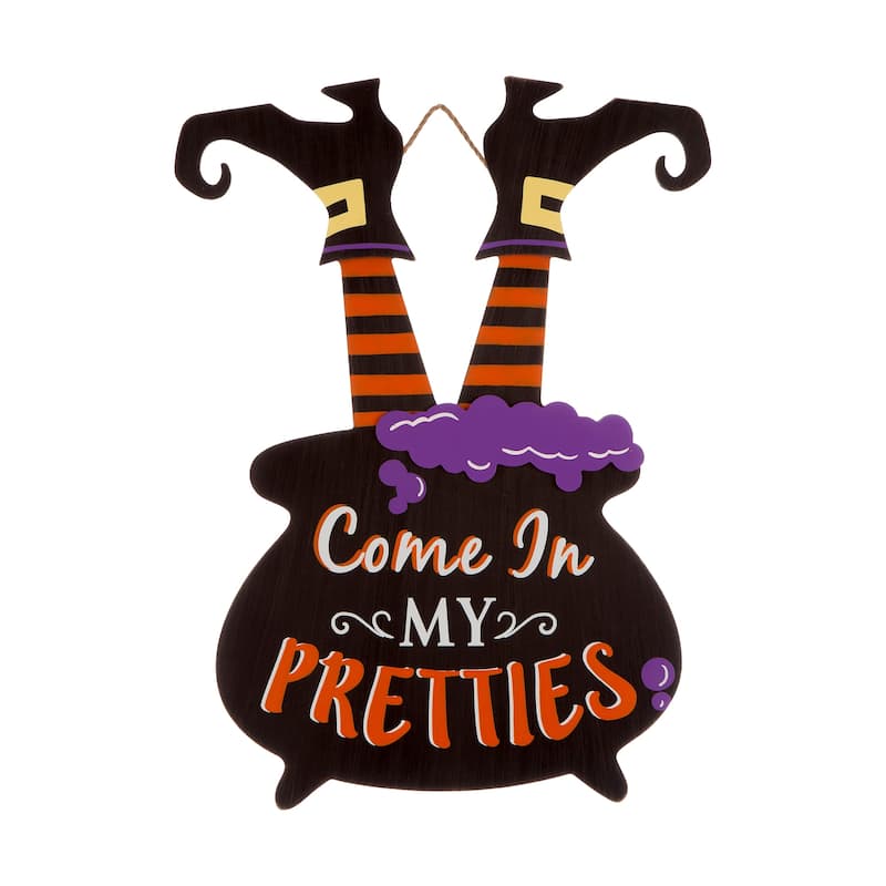 Glitzhome Halloween LED Ghost Cat Pumpkin Nutcracker Yard Stakes Standing Sign Hanging Decor - Witch (2 Functions)