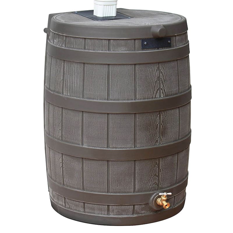 Good Ideas Rain Wizard 50 Gallon Rain Barrel Water Collector, Oak (2 Pack) - 19