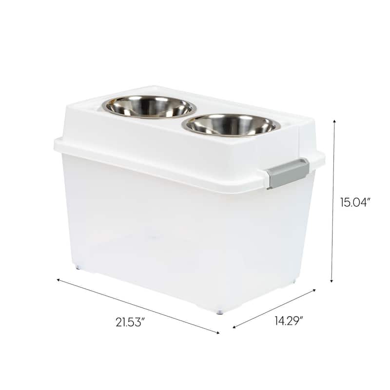 Elevated Feeder with Airtight Pet Food Storage and Removable Bowls, White