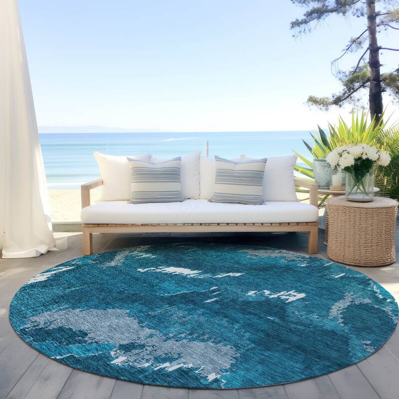 Machine Washable Indoor/ Outdoor Chantille Ombre Abstract Rug - Navy - 8' x 8'