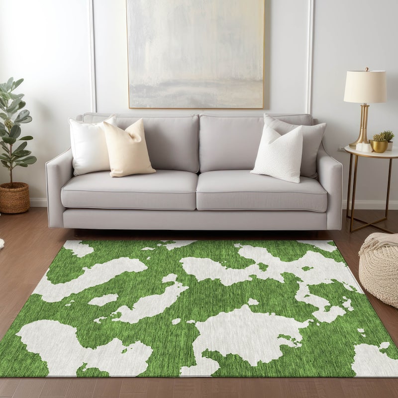 Machine Washable Indoor/ Outdoor Contemporary Abstract Chantille Rug