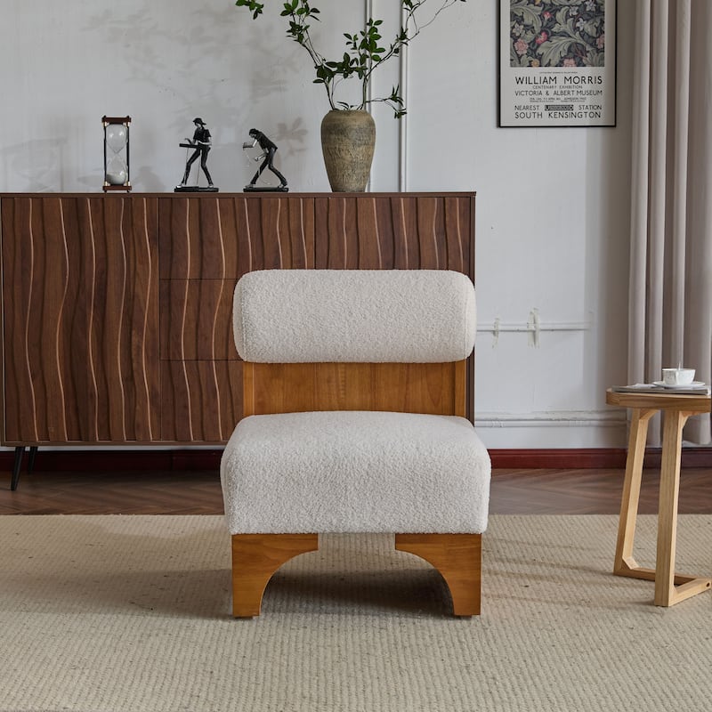 Modern Boucle Lounge Chair with Solid Wood Frame and Rolled Backrest, Soft and Durable Boucle Upholstery