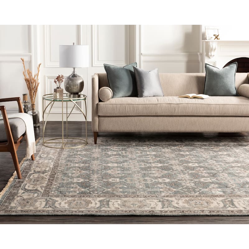 Hand-Knotted Bingham Border Viscose Area Rug - 8' x 10' - Grey
