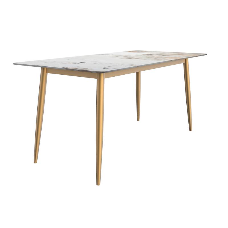 Zayle Dining Table with a 71" Rectangular Top and Gold Steel Base