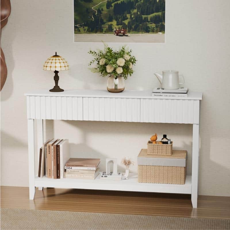 VINGLI White 2-Layer 3-Drawer MDF Grille Entry Table