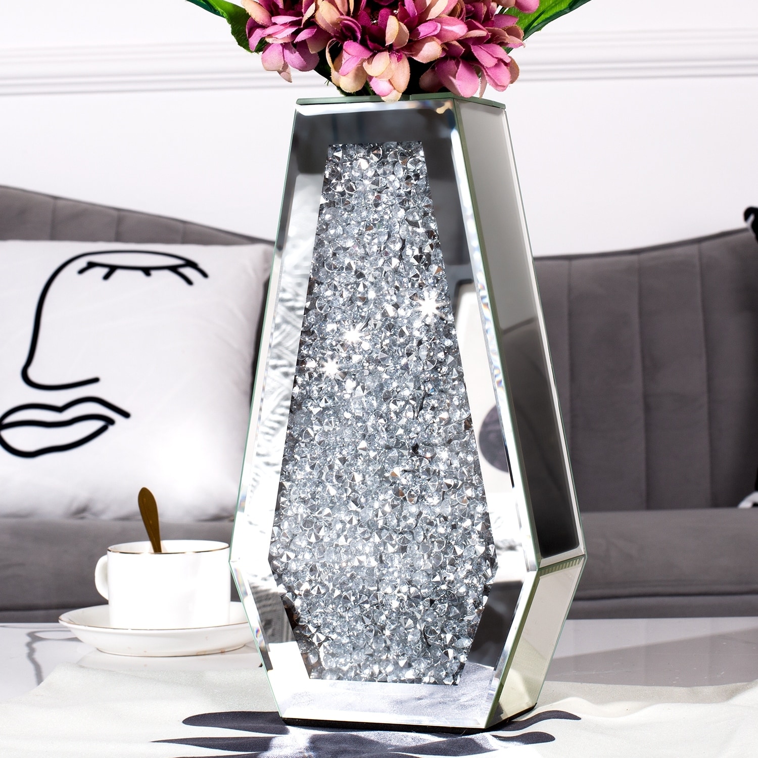 12 In Modern Mirrored Glass Table Vase