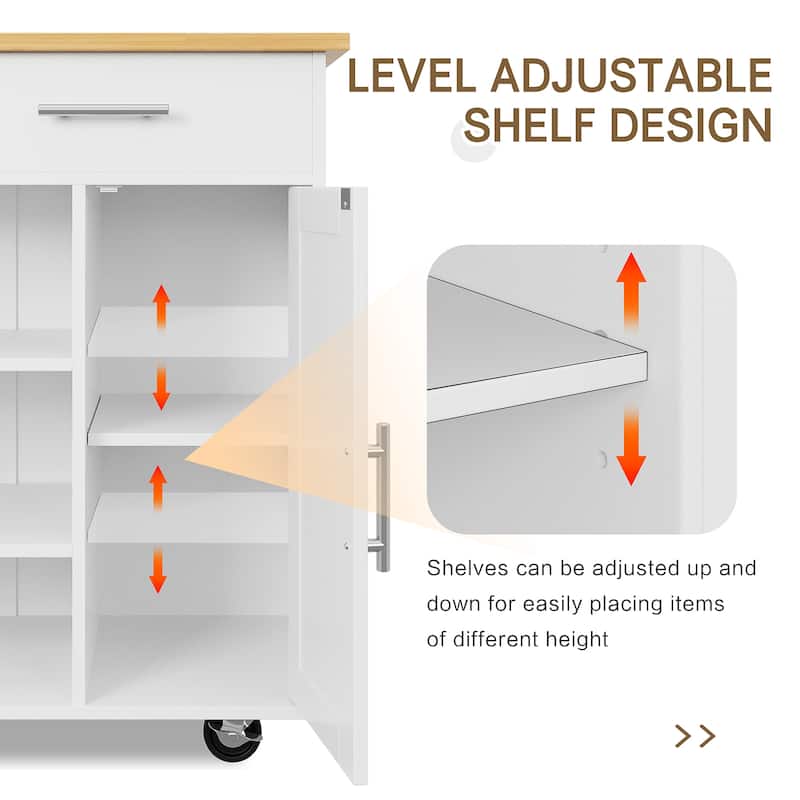 Rolling Kitchen Island with Storage Cabinet & Drawers - Rubber Wood Top for Dining & Kitchen Storage