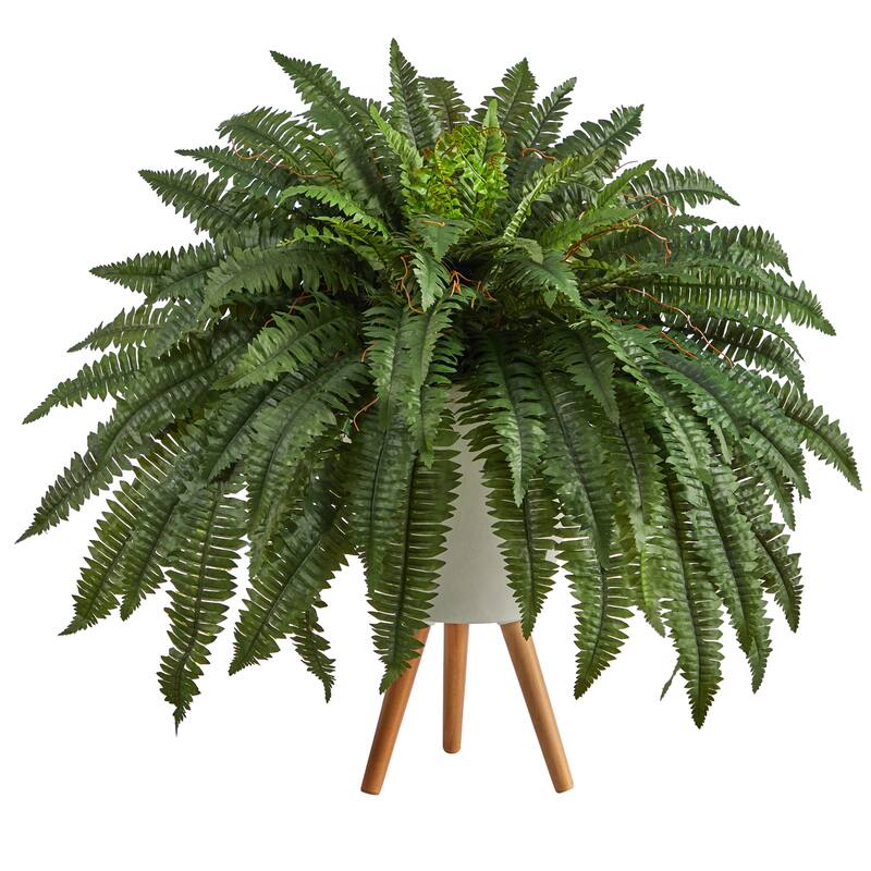 2.5' Artificial Boston Fern Plant in White Planter with Legs