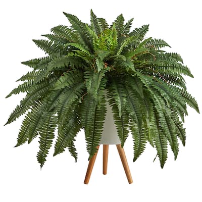 2.5' Boston Fern Artificial Plant in White Planter with Legs - 21"