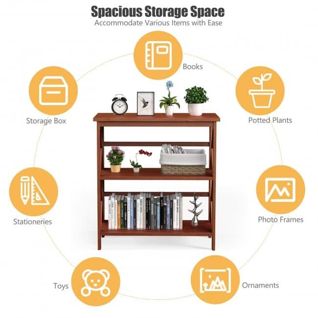 3-Tier Wooden Open Shelf Bookcase - 31" x 12.5" x34" (L x W x H)