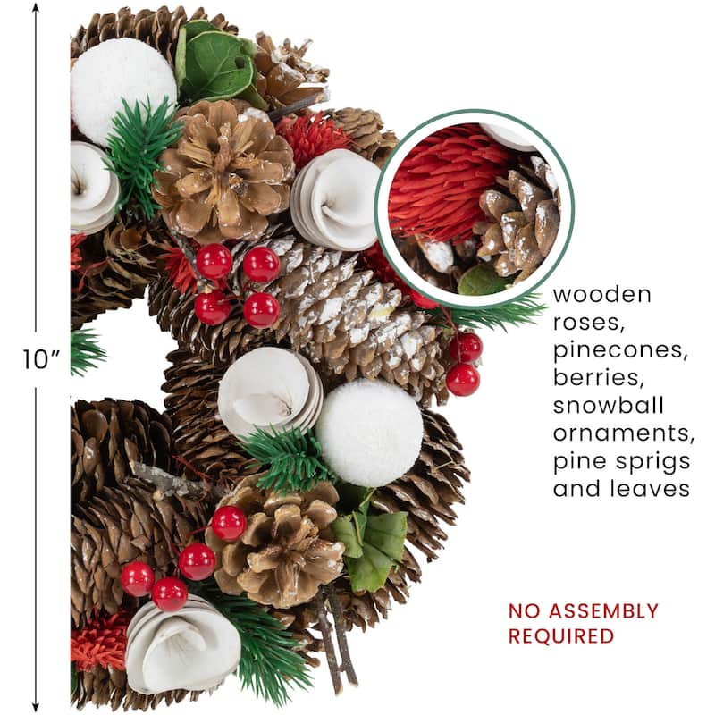 10" Green White Pine Cone Berry Artificial Christmas Wreath - Unlit