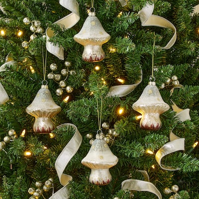 5" Glass Winter Mushroom Ornament Set of 4