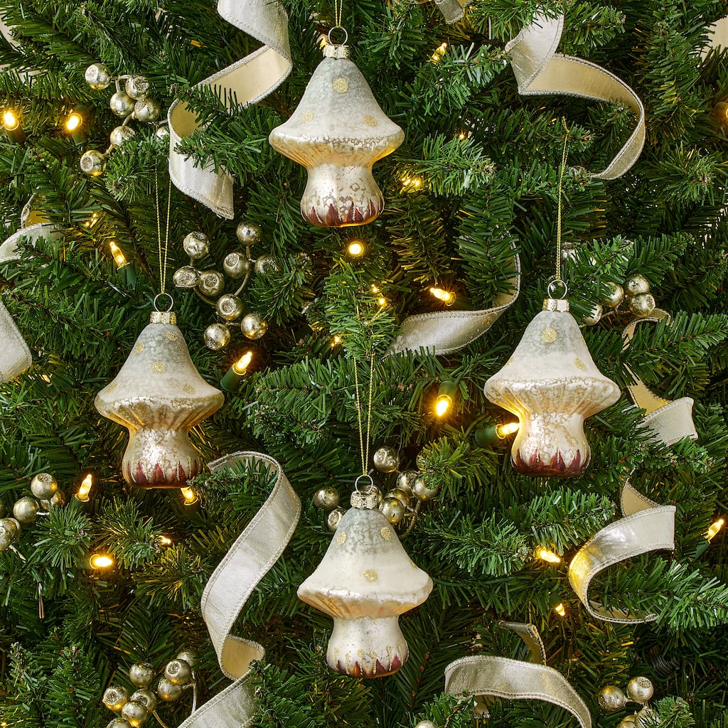 5" Glass Winter Mushroom Ornament Set of 4