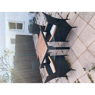 vidaXL Acacia Wood Outdoor Dining Set 5 Pieces Poly Rattan Wicker Table Chair