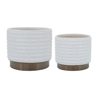 Set of 2 Maze Metallic Planters  6, 8", White 7"H - 8.0" x 8.0" x 7.0"