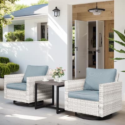 Outdoor Wicker Swivel Rocking Chairs with Table - Light Grey