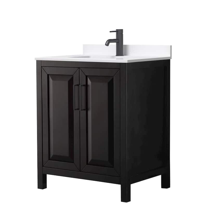 Wyndham Collection WCV252530S-QTZ-UNSMXX Daria 30" Free Standing - Dark Espresso / White Quartz Top / Matte Black