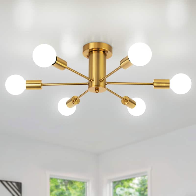 6-Light Modern Industrial Sputnik Semi-Flush Mount Ceiling Light - N/A - Gold