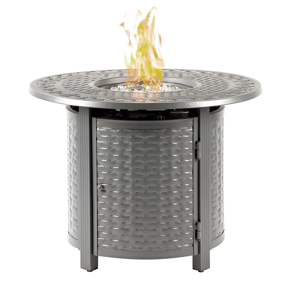 Round 34 in. x 34 in. Aluminum Propane Fire Pit Table with Glass Beads, Two Covers, Lid, 37,000 BTUs