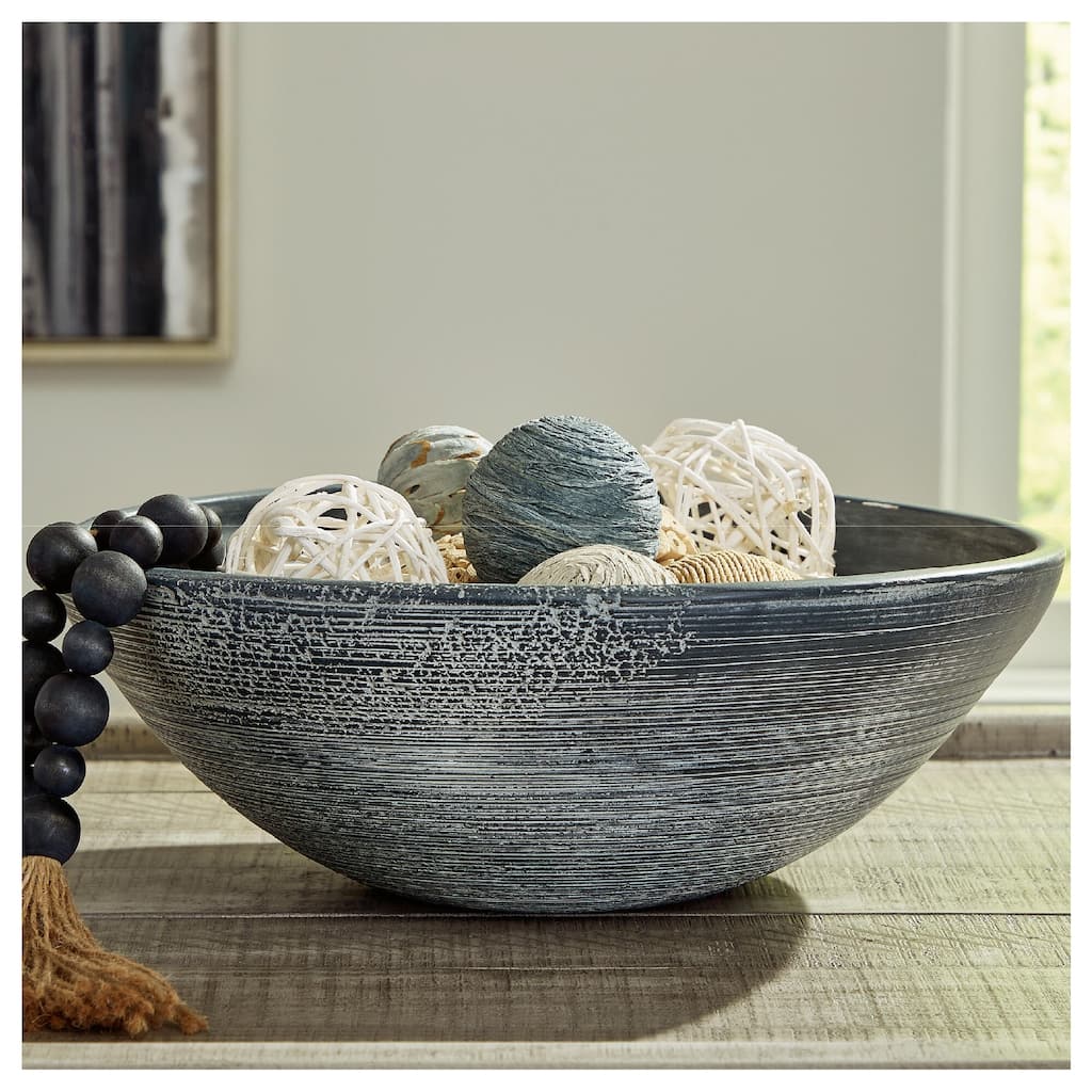 Signature Design by Ashley Meadie Distressed Blue Bowl - 16"W x 16"D x 6"H