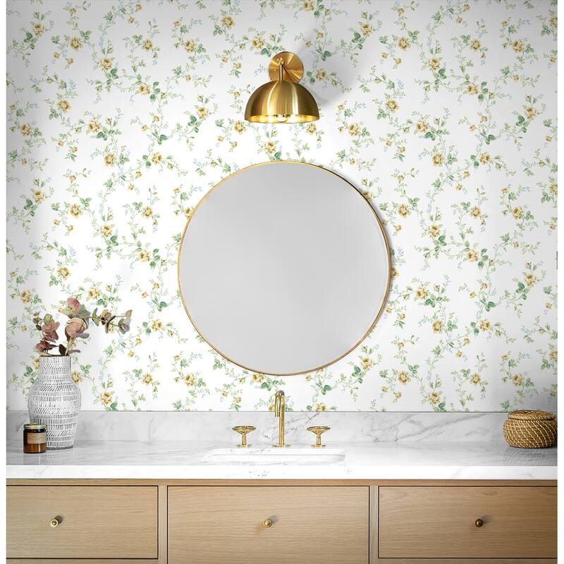 Seabrook Designs Meadow Floral Trail Prepasted Wallpaper