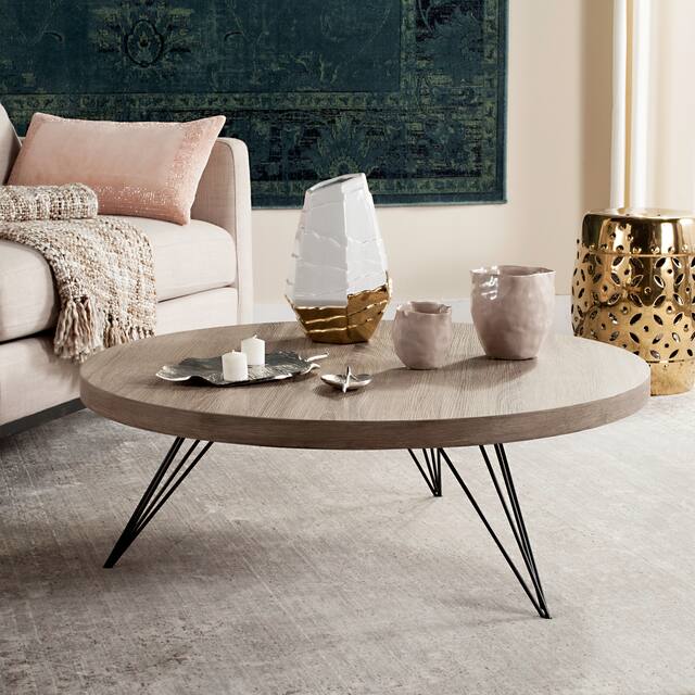 SAFAVIEH Mansel Light Grey / Black Coffee Table - 35.4" x 35.4" x 12.6"