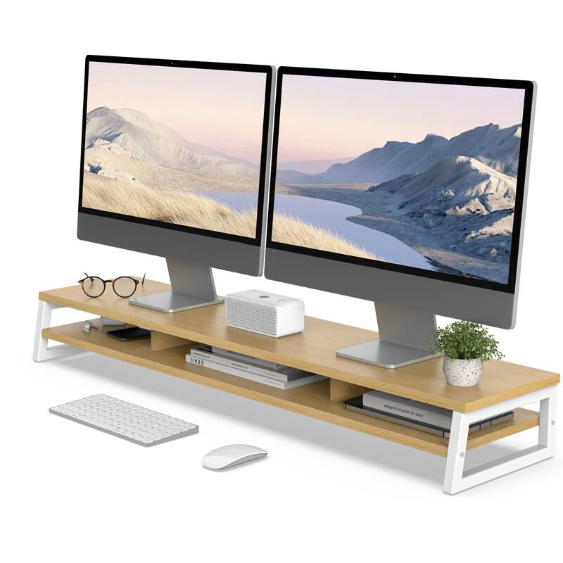 Fenge Dual Monitor Stand Riser for Desk, 42.5in Large Monitor Stand for 2 Monitor - 42.5x9.2x5.4 inches - Oak