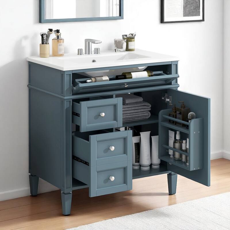 30" Bathroom Vanity with Sink - MDF and Solid Wood Cabinet, Roman Legs,Undermount Ceramic Sink,Freestanding Cabinet