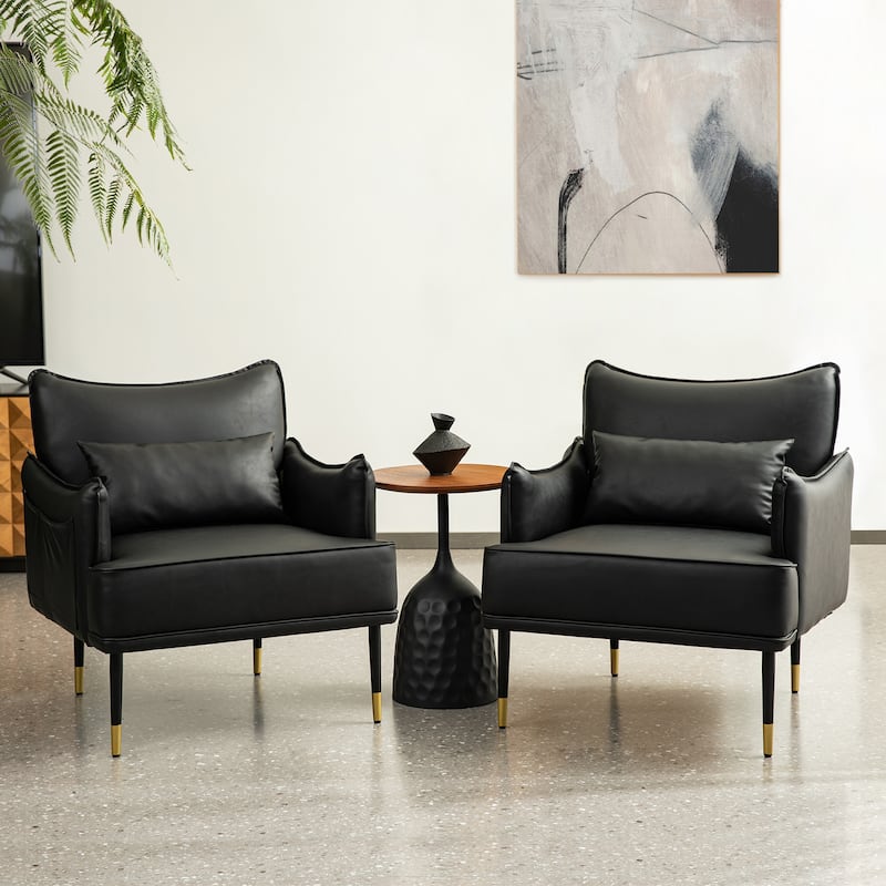 Glitzhome Set of 2 29.5"W Mid-Century Modern Leatherette Armchairs With Side Pocket - 29.5" W x 32" H x 28.75" D
