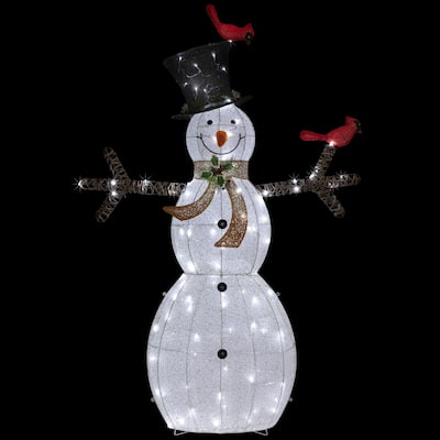 72" White Black LED Lighted Snowman Top Hat Christmas Decoration